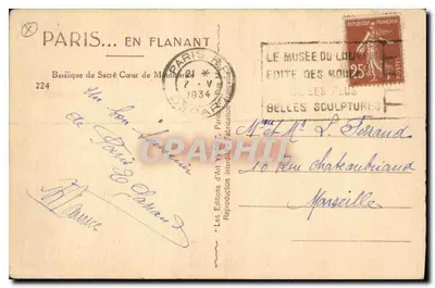 Basílica do Sagrado Coração de Montmartre — vista panorâmica — Les Éditions d'Art Français, n°224 — Verso