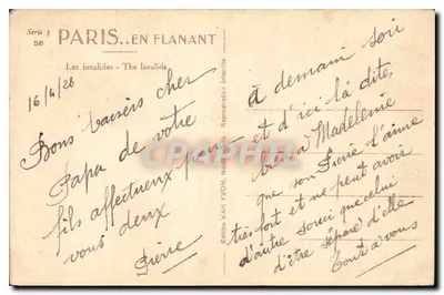 Los Inválidos — París — Edición de Arte YVON, Serie 3 n°58 — Reverso