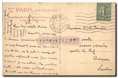 Notre-Dame w Paryżu — szczegół fasady zachodniej — wydawca YVON, seria 7 n°231 — Rewers