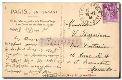 París — El Palacio de Justicia y el Puente-au-Change — Ediciones d'Arte Marlet — Reverso
