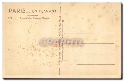 Parijs — Avenue des Champs-Élysées — uitzicht richting het Triomfboog — Éditions d'Art VON — n°279 — Achterkant