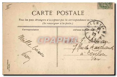 A Rocha da Roseraie em Hyères — Bilhete postal antigo L.V.&C.A. — editor L.V.&C.A. n° 14 — Verso