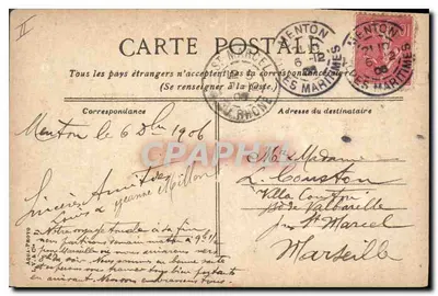 Menton. La Città e il Porto — Editore V. & C. n°15 — Verso