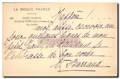 Widok ogrodów w Juan-les-Pins — Côte d'Azur — Wydawca Yvory, n°5 — Rewers