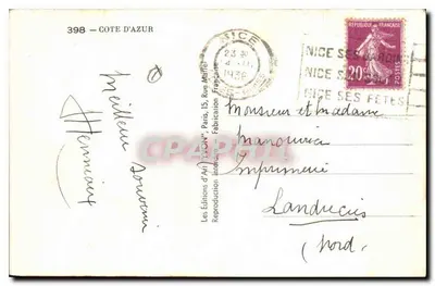 Panorama Nicei przy granicy włoskiej — Wydawca Ivon, n°398 — Rewers