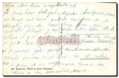 Gauterets - Hôtel du Pont d'Espagne — wydawca 'Real-Photo' n°449 — Rewers