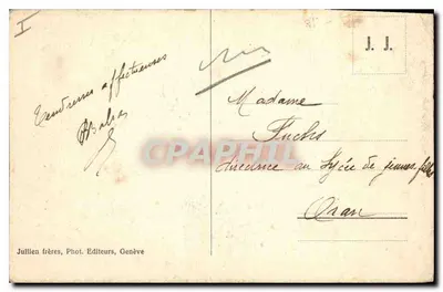 Chamonix - A Mer de Glace e o Hotel do Montenvers (alt. 1921 m) — J. J. 93 — Jullien frères, Genebra — Verso