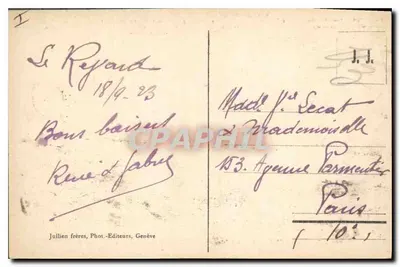 Koła Mont-Blanc z wierzchołka Mont Revard (Wys. 1560 m) — J.J. 8449 — Jullien bracia, Genewa — Rewers