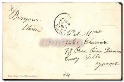 Dôme do Miage (3688 m) e a Bérangère (3491 m) vistos de St. Gervais-les-Bains — J. J. 6874 — Jullien frères, Genebra — Verso