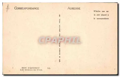 As Gorges do Fier — Env. de Annecy — Editor: LL, Rue Le Tellier, Paris — Verso