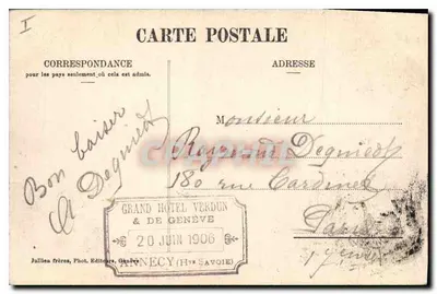 Aix-les-bains — Villa des fleurs — J.J. 1007 — Verso