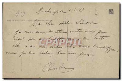 Pauvanni de 16/4/29 — paisagem lacustre com casa — desenho assinado 'Yvan' — editor desconhecido — Verso