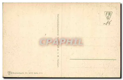 Casa com telhado de colmo — com girassóis — Künstlerkarte Nr. 4008, Série 175 — Verso