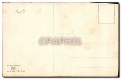 Pole z kwitnącymi genetami — widok z wsi — Photochromie, seria 177, nr 8108 — Rewers