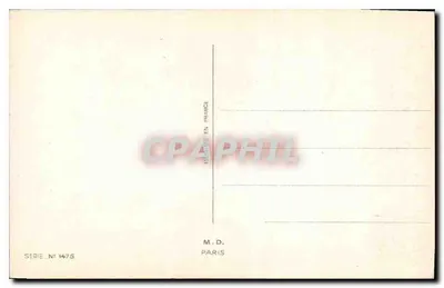 Zamieczony wioska — zimowy krajobraz z zachodzącym słońcem — rysunek podpisany JUB — wydawca M.D. Paryż, seria n°1475 — Rewers