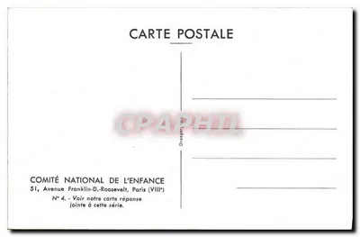 Dos niños en trajes de la época — Comité Nacional de la Infancia — N° 4 — Reverso