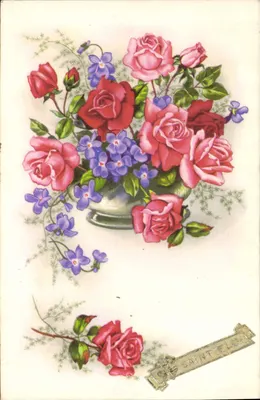 Arranjo de rosas e flores azuis — Saint Eloi — editor desconhecido, número de série não visível