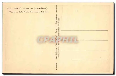 Annecy i jego Jezioro (Wysokie Savoie) — Widok z drogi z Annecy do Talloires — Wydawnictwo Art Yvonn, Paryż — Rewers
