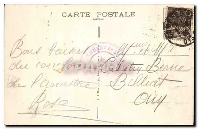 Las Compiègne — Wnętrze wagonu Marszałka Focha, w którym podpisano Armistice — L.H. Paris — Rewers