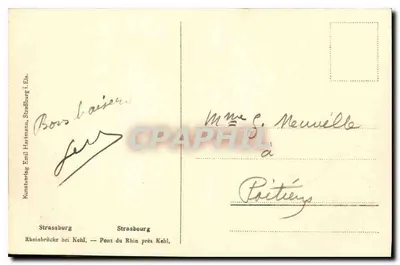 Strasburg — Most na Rynie blisko Kehl — Kunstverlag Emil Hartmann, Strasburg — Rewers