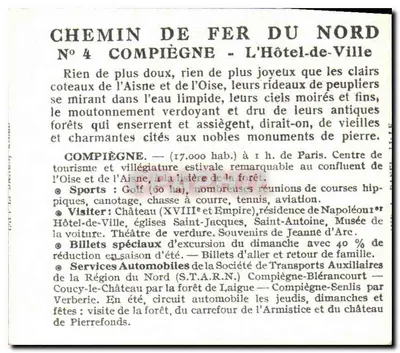 Compiegne — Hôtel-de-Ville — Chemin de Fer du Nord, N°4 — Rewers