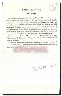 Oyron (Deux-Sèvres) — O Castelo — Coleção da Solution Pautuberge, 5ª Série — Verso