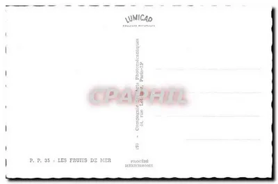 Morskie potrawy — stół z morskich potraw — Cap, wydawca Lumicad — Rewers