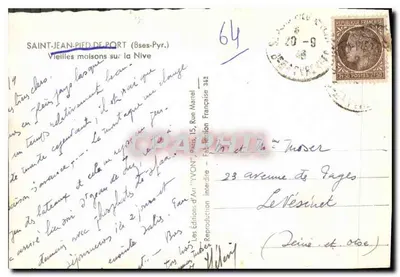 Saint-Jean-Pied-de-Port — Velhas casas na Nive — J. Yvon — Verso