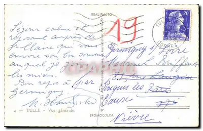 Stara pocztówka Tulle widok ogólny — Rewers