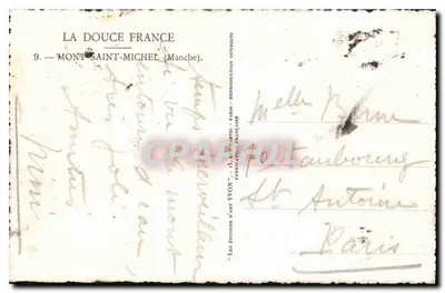 Mont Saint-Michel — widok na wzgórze z pasterzem i owcami — Yvon, nr 9 — Rewers