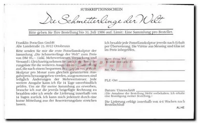 Vlinder op bloem — Franklin Porzellan GmbH, Ottobrunn bei München — serie-nummer niet zichtbaar — Achterkant