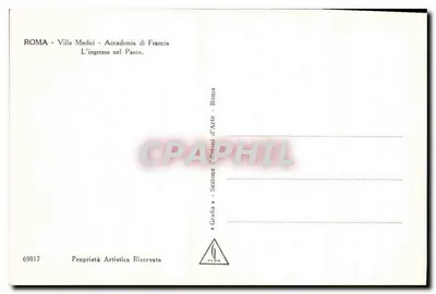 Roma - Villa Médicis - Academia de Francia — La entrada al Parque — Éditions d'Art, Roma, n° 69817 — Reverso