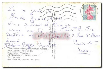 Podziemne jaskinie Clos La Perrière — Fontenay-Saint-Satur (Cher) — Archambault Père et Fils — Rewers