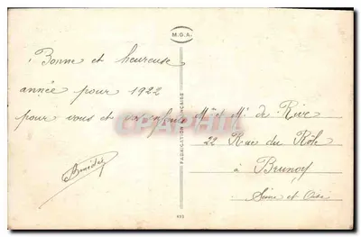 Pejzaż zimowy — Wesołych Świąt — M.G.A. n°493 — Rewers