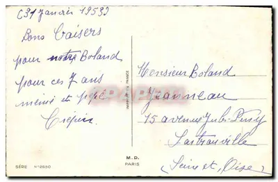 Carnações — Aniversário — M.D. Paris, série n°2650 — Verso