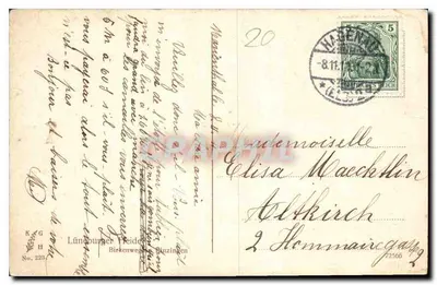 Birkenweg na Lüneburger Heide — visão de caminho cercado por bétulas — editor K.G.H. n°223 — Verso