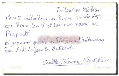 Widok zasnieżonego wioska — otwarta okna — Szczęśliwy Nowy Rok — seria N°498 — Rewers