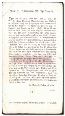 Święty Klemens Maria Hofbauer — modlitwa do Maryi — wydawca P. Meinrad Bader, n° 4102 — Rewers