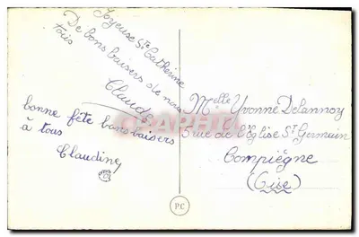 Uśmiechnięta kobieta trzymająca głądki — Vive Sainte Catherine — wydawca nieznany — Rewers
