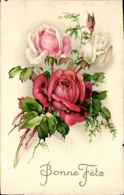 Arranjo de rosas — Boa Festa — sem editor nem número visível