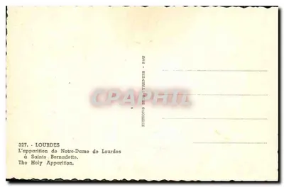 La aparición de Nuestra Señora de Lourdes — en Santa Bernadette — Ediciones Mille Trentes, Pau, n° 327 — Reverso