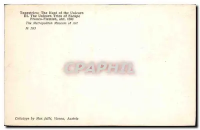 A Caça ao unicórnio — III. O Unicórnio tenta escapar — Collotype por Max Jaffé, Viena, Áustria — Verso
