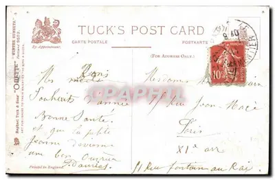 Paysage hivernal — berger conduisant un troupeau sur un pont enneigé — éditeur Tuck's Post Card, n° 9552 — Verso
