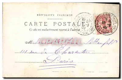 Retrato de uma jovem mulher — carta postal datada de 10-9-1903 — editada pela República Francesa — Verso
