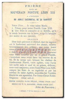 Jubileusz sakralny S. Świętości Leona XIII — Wydawca: E. Bouasse, 1er rue Mabillon, Paryż — Rewers
