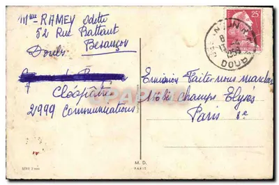 Bukiet róż i niebieskich kwiatów — wydawca M.D. Paris, seria 2 000 — Rewers