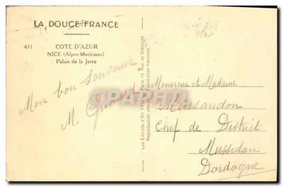 Palácio da Jetée — Nice — Edições La Douce France — Verso
