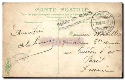 Genève — Le Pont de Coulouvrenière — éditeur V.F. n° 2780 — Verso