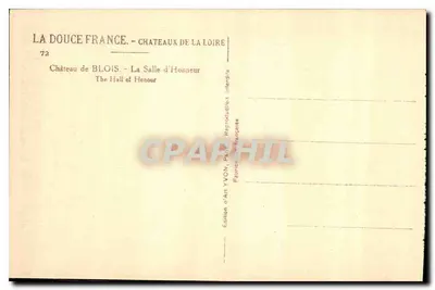 Castelo de Blois - A Sala de Honra — Edição de Arte YVON, Paris — Verso