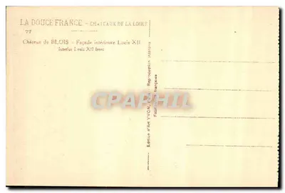 Castelo de Blois — Fachada interna de Louis XII — Edição d'Art YVON — Verso